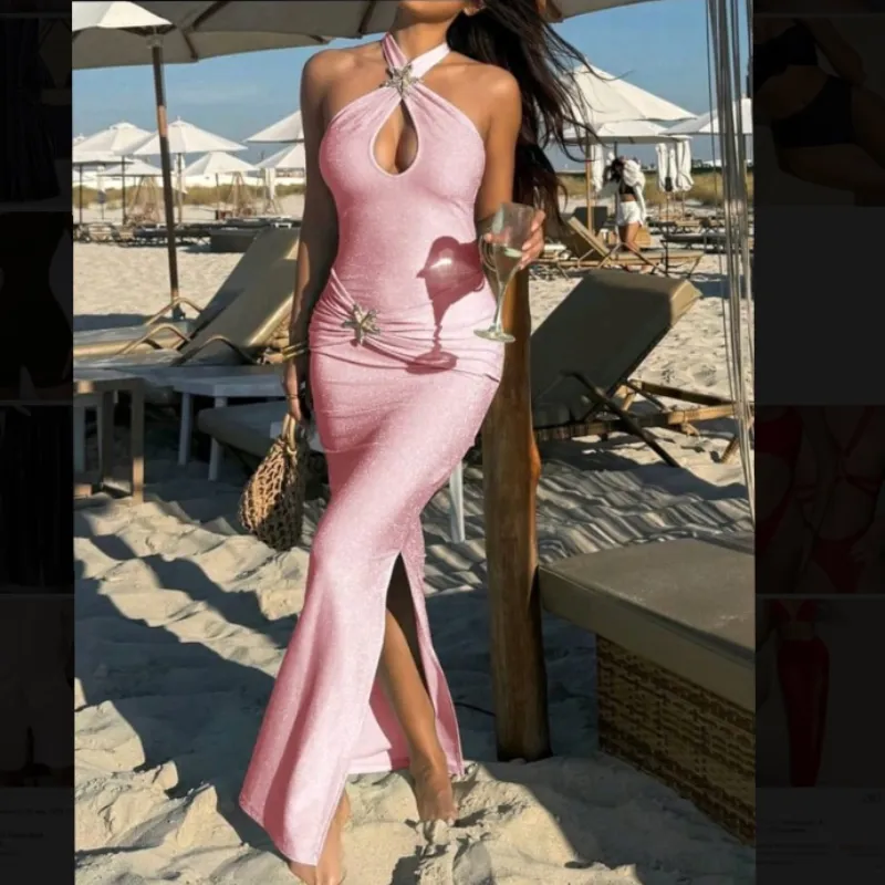 Vestido rosa brilloso con estrella