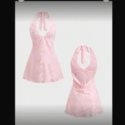 Vestido Rosa mini con lazo cuello