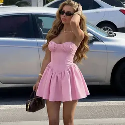 Vestido rosado corto princesa sin tirantes