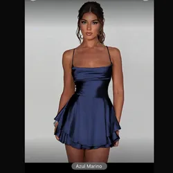 Vestido satén azul marino