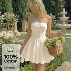 Vestido sin tirantes color crema