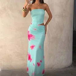 Vestido top celeste con flores rosadas