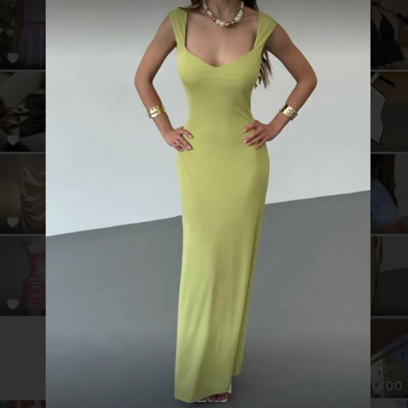 Vestido verde sin mangas y tira trasera