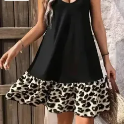Vestido Negro  de tirantes con cenefa leopardo