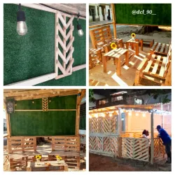 Pérgola rústica amueblada