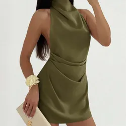 Vestido mini plisado verde militar 