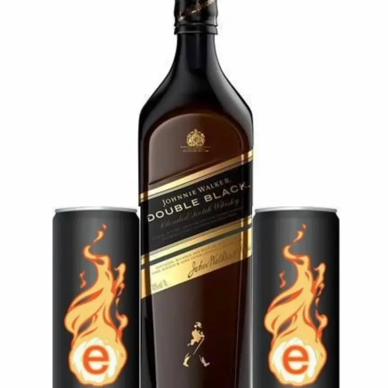WHISKY JOHNNIE WALKER DOBLE BLACK + 2 ENERGETICO