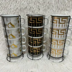 Set de 4 tazas de café o té con soporte