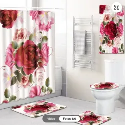 Set de 3 alfombras y cortina para baño