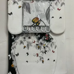 Set de 3 alfombras y cortina para baño