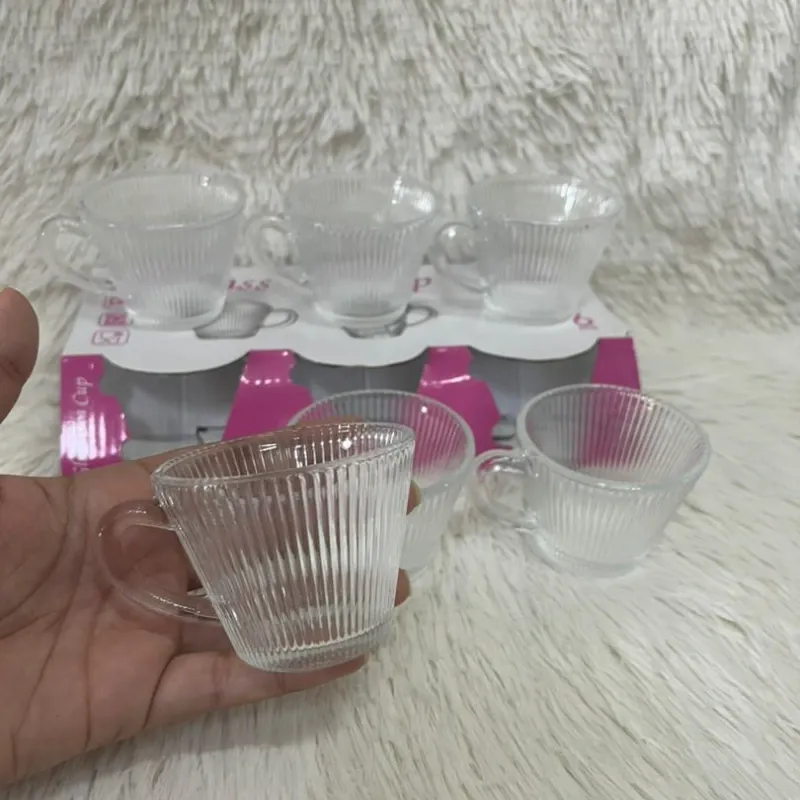 Set de 6 tazas de café transparentes con diseño de rayas