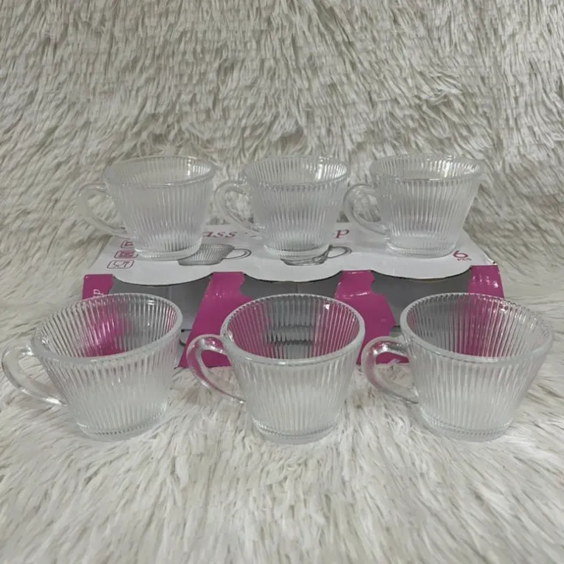 Set de 6 tazas de café transparentes con diseño de rayas