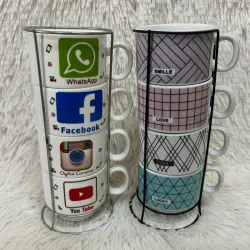 Set de 4 tazas de café o té con soporte
