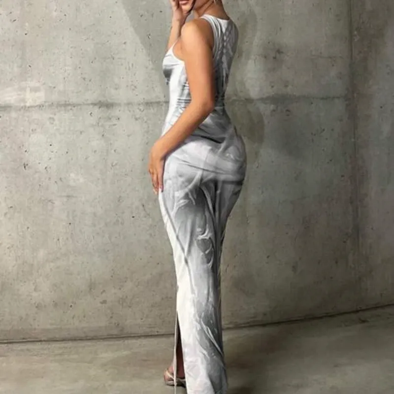 Vestido marmoleado blanco y gris