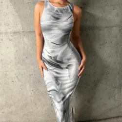 Vestido marmoleado blanco y gris