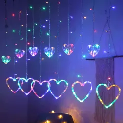 Cortina de luces led con adorno de corazón