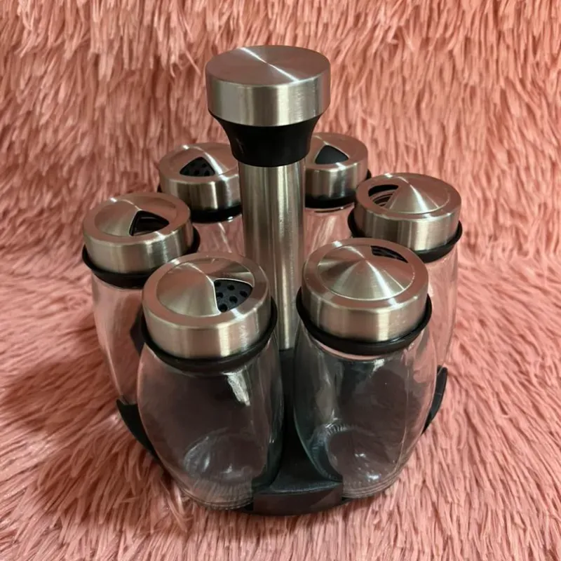 Set de 6 envases de cristal para especias con base giratoria  