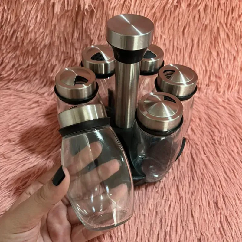 Set de 6 envases de cristal para especias con base giratoria  