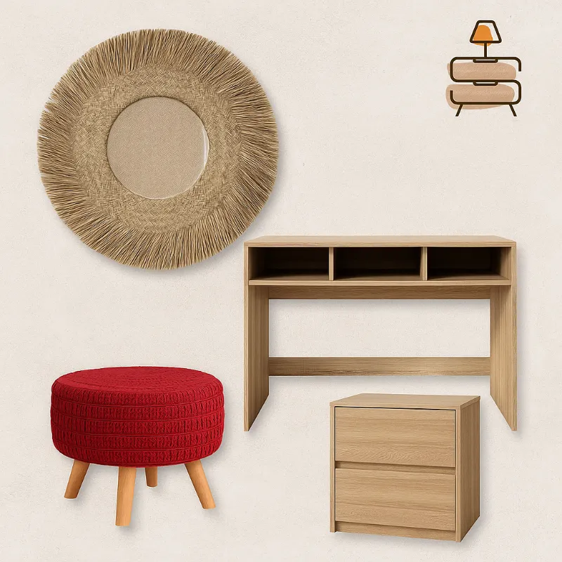 Set de escritorio + mesita cajonera + silla 