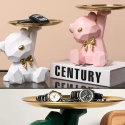 Figura decorativa de oso con bandeja