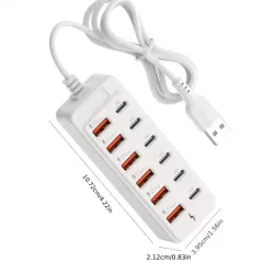 Estación de carga rápida con 12 en 1 de 66 w ,puertos USB y 6 Puertos de Carga Rápida Tipo-C PD.