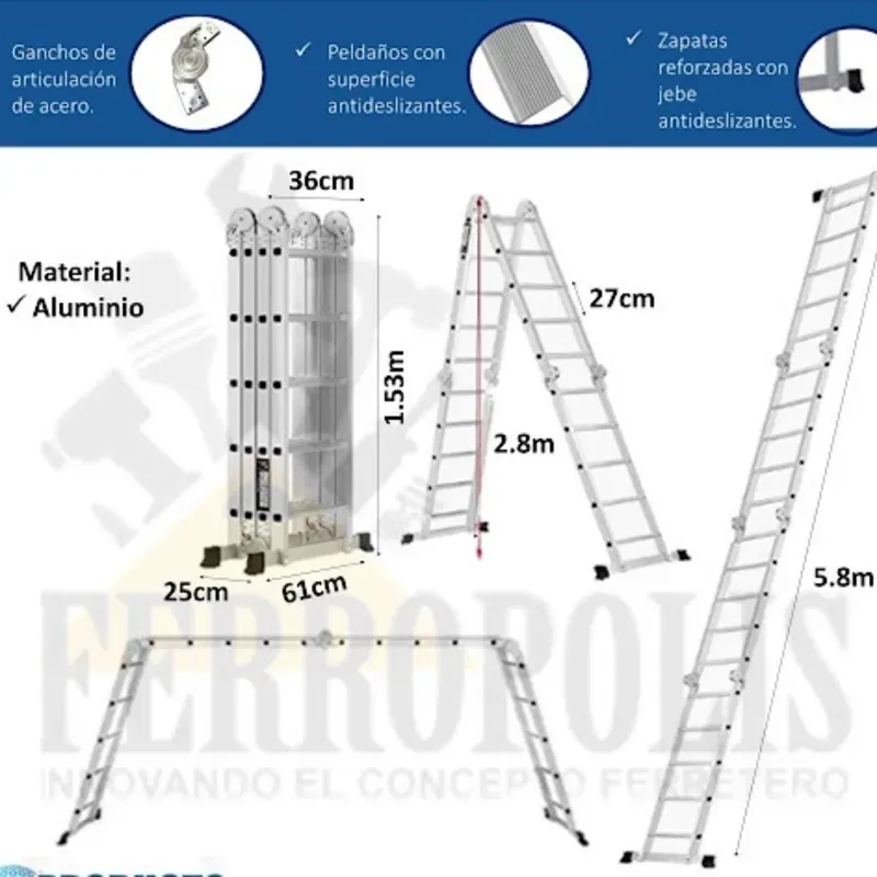 Escalera aluminio  multipropósito 4*2 