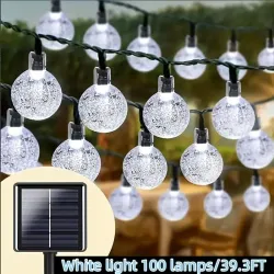 Guirnalda de 100 luces solares de bolas de cristal para exteriores.