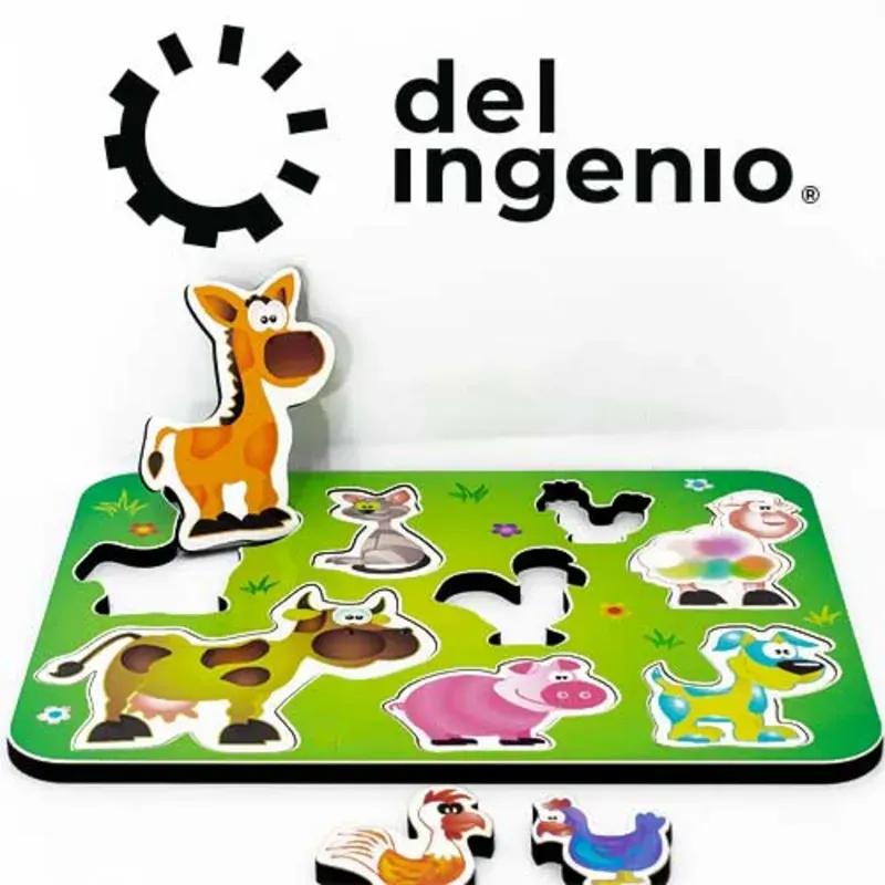Juego de encastre animales de  granja en madera impreso.