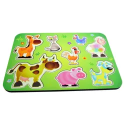 Juego de encastre animales de  granja en madera impreso.