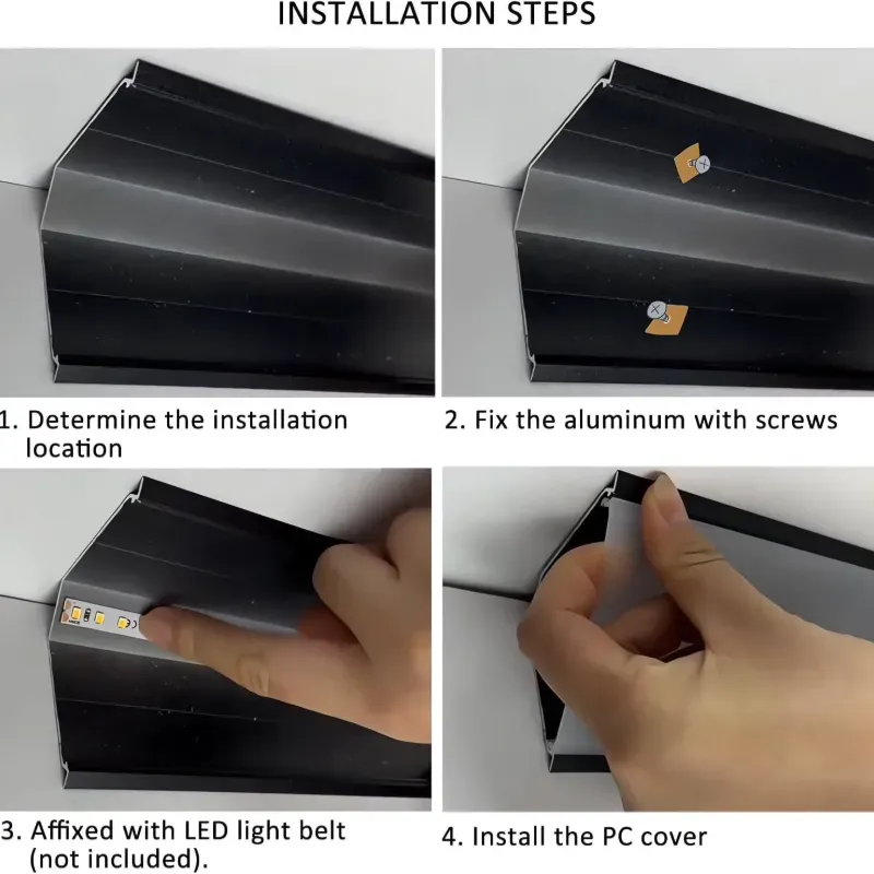 Perfil de aluminio de gran formato 84mm diseñado específicamente para iluminación lineal en esquinas super (unión entre techo y pared)
