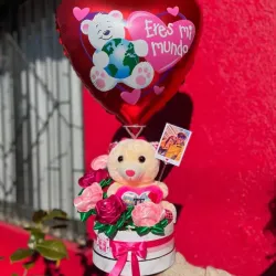 Regalo especial con rosas eternas y peluche