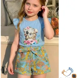 Conjuntos de blusa y short elastizados para niñas