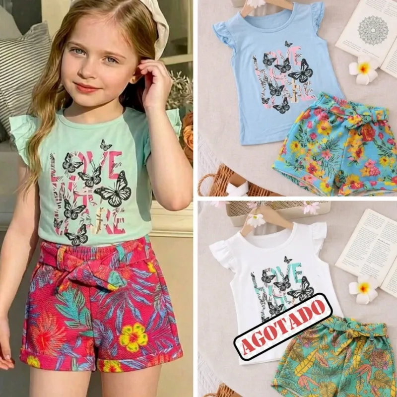Conjuntos de blusa y short elastizados para niñas