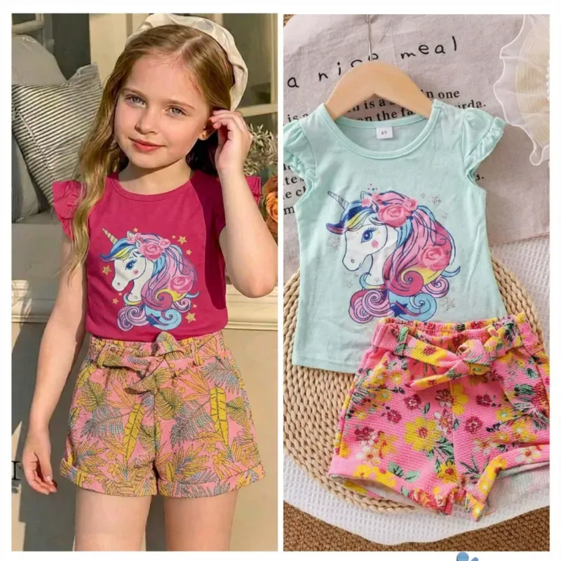 Conjuntos de blusa y short elastizados para niñas
