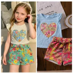 Conjuntos de blusa y short elastizados para niñas