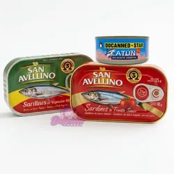 2 Latas de Sardinas (Aceite Vegetal y Salsa de Tomate) + Lata de Atún (Aceite Vegetal)