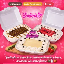 Bandejitas pequeñas de pastel 3 leche con 🍓  o 🍫