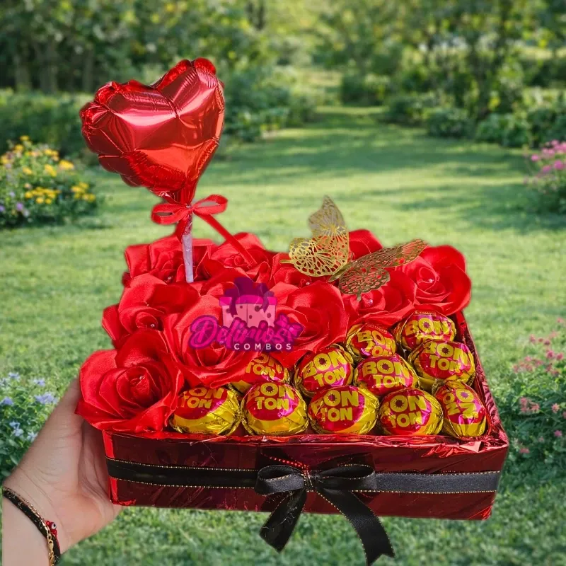 Caja con Rosas y bombones