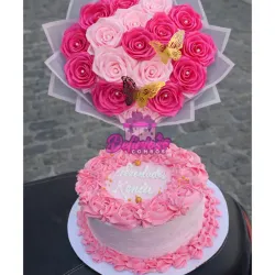 Cake + Ramo de 15 Rosas Eternas