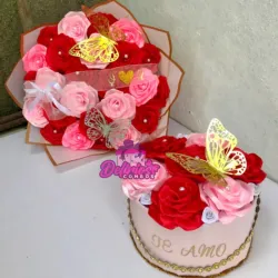 Conjunto de Ramo y Cajitas de Rosas Eternas 
