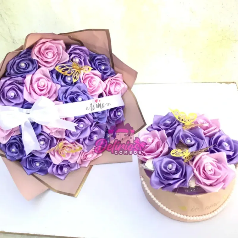 Conjunto de Ramo y Cajitas de Rosas Eternas 