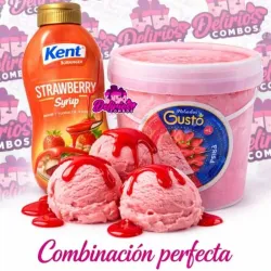 Helado Gustó  de Fresa + Sirope de 🍓