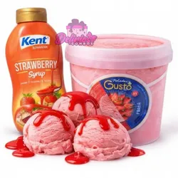 Helado Gustó  de Fresa + Sirope de fresa 
