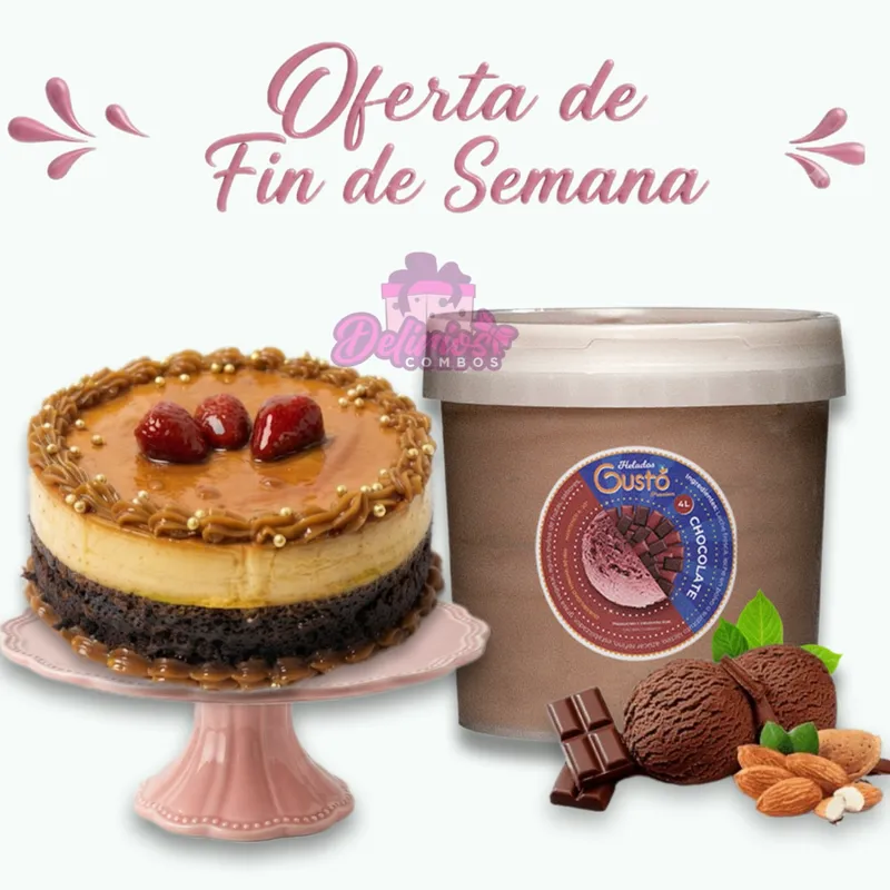 Oferta de Chocoflan Pequeño + Cubeta de Helado de Chocolate