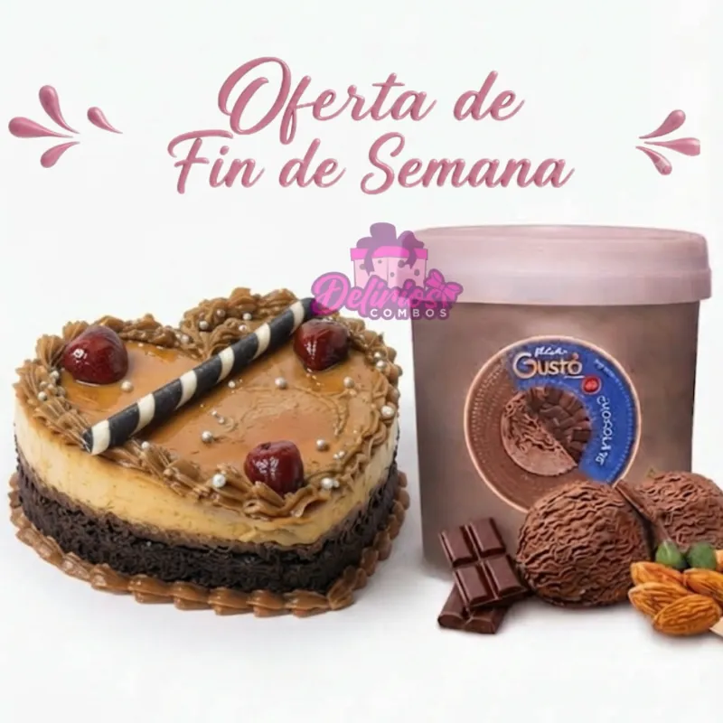 Oferta de Chocoflan Pequeño + Cubeta de Helado de Chocolate