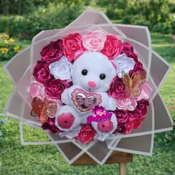 Ramo de 25 rosas eternas con Peluche Osito