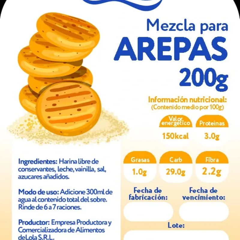 Mezcla para Arepas, bolsa sellada de 200g / 80 Unidades