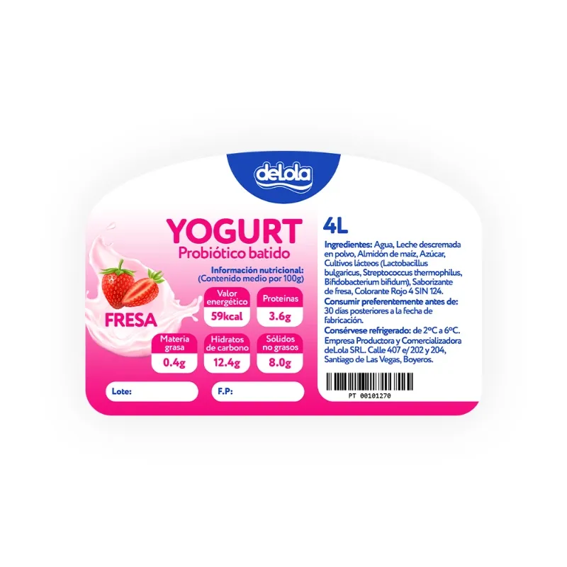 Yogurt Probiótico de coágulo batido deLola 4Lt sabor Fresa