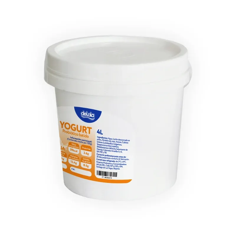 Yogurt Probiótico de coágulo batido deLola 4Lt sabor Naranja x 20 Unidades