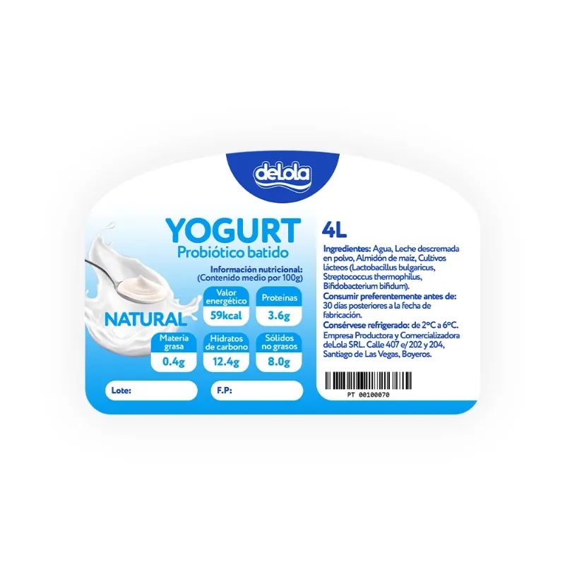 Yogurt Probiótico de coágulo batido deLola 4Lt sabor Natural x 20 Unidades